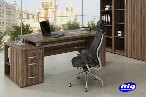 Mesa executiva para escritório diretor com gaveteiro lateral PREFL