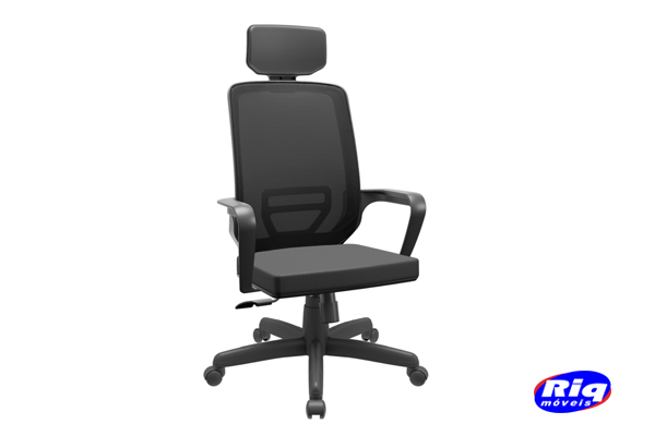 Cadeira de escritório presidente giratória em tela preto Riq Soft