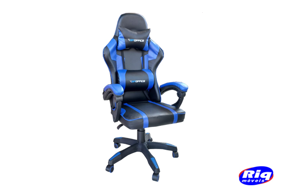 Cadeira Gamer Hud azul e preta com apoio de cabeça HUDFR