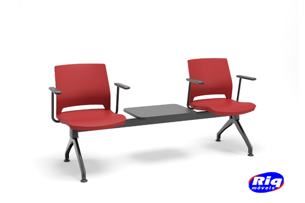 Longarina em polipropileno 02 lugares com mesa para recepção DUNPX